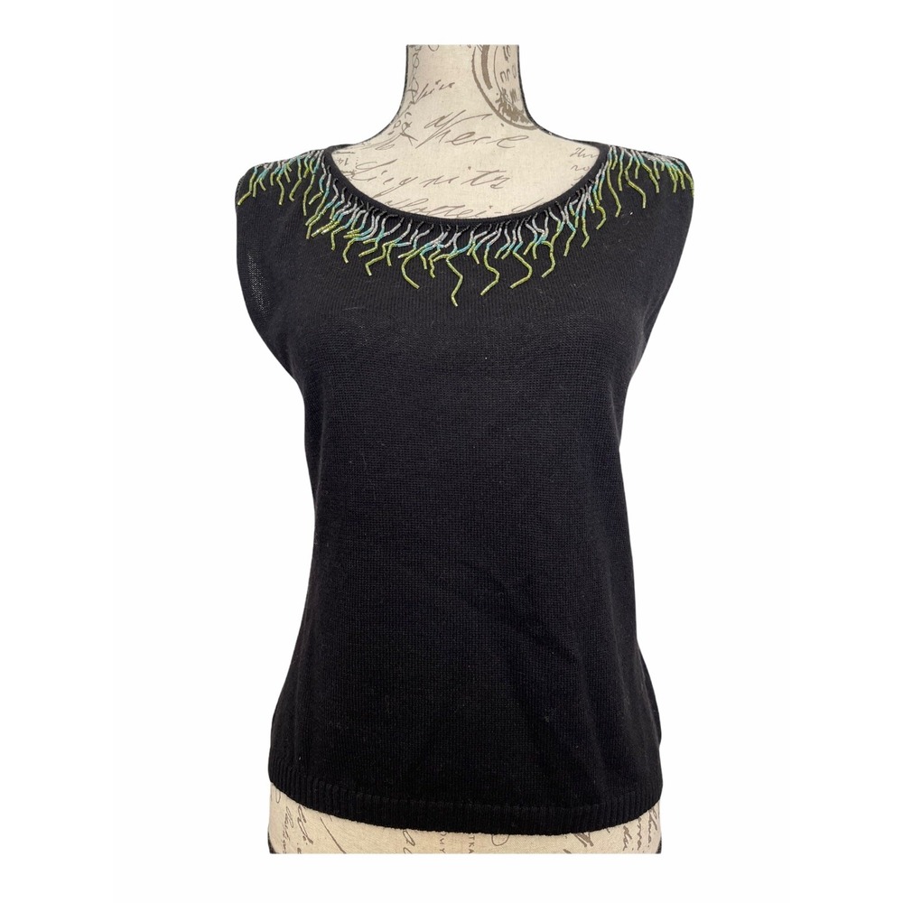 Class Roberto Cavalli Women Top Silk Wool Cashmere 44 Black Beaded Fringe Luxury